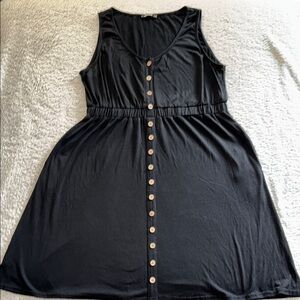 🖤 Women’s Black Tank Dress w/ Pockets & Button Detail – Size XL